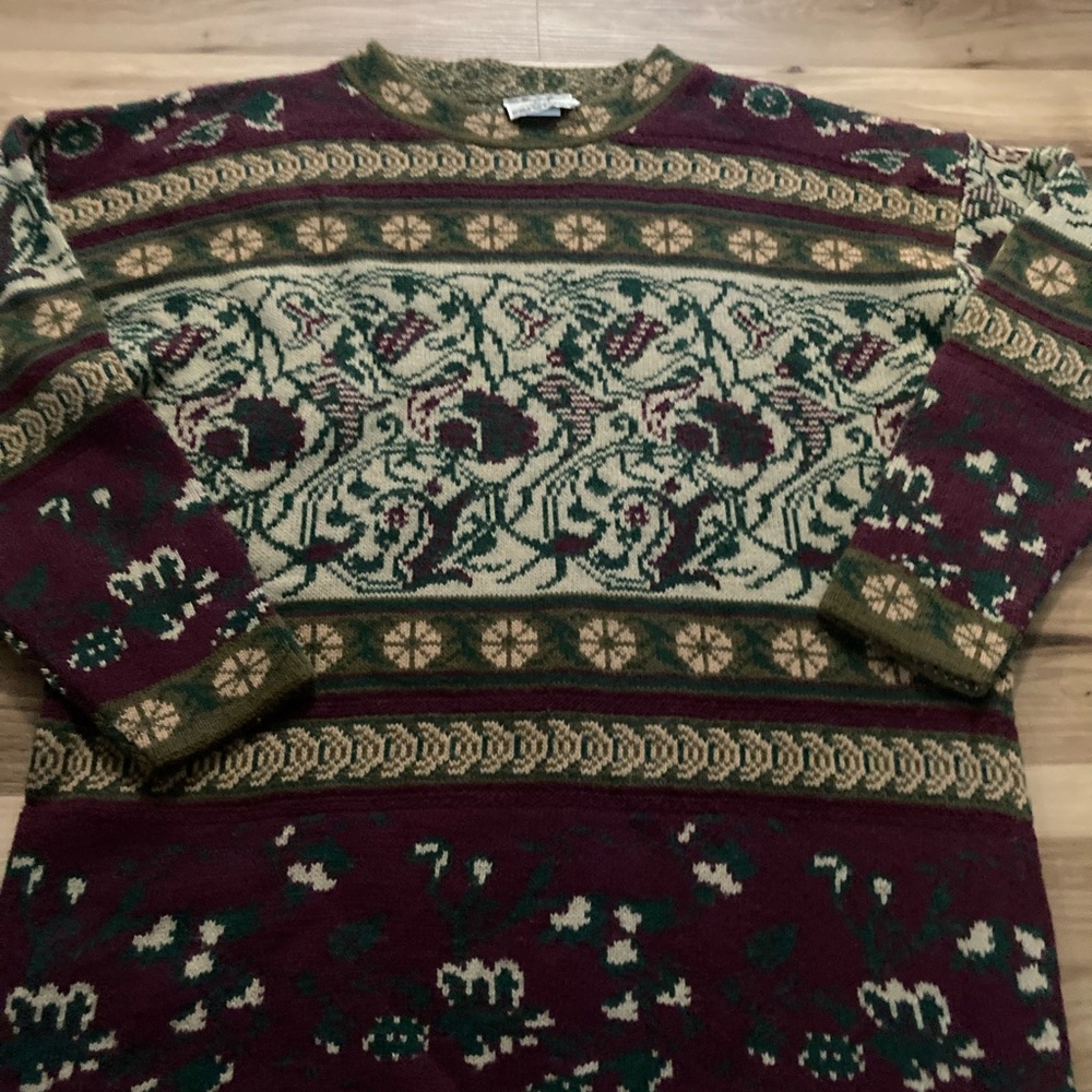Vintage 90s College Point Sweater Size XL Multicolor Geometric Abstract Art
